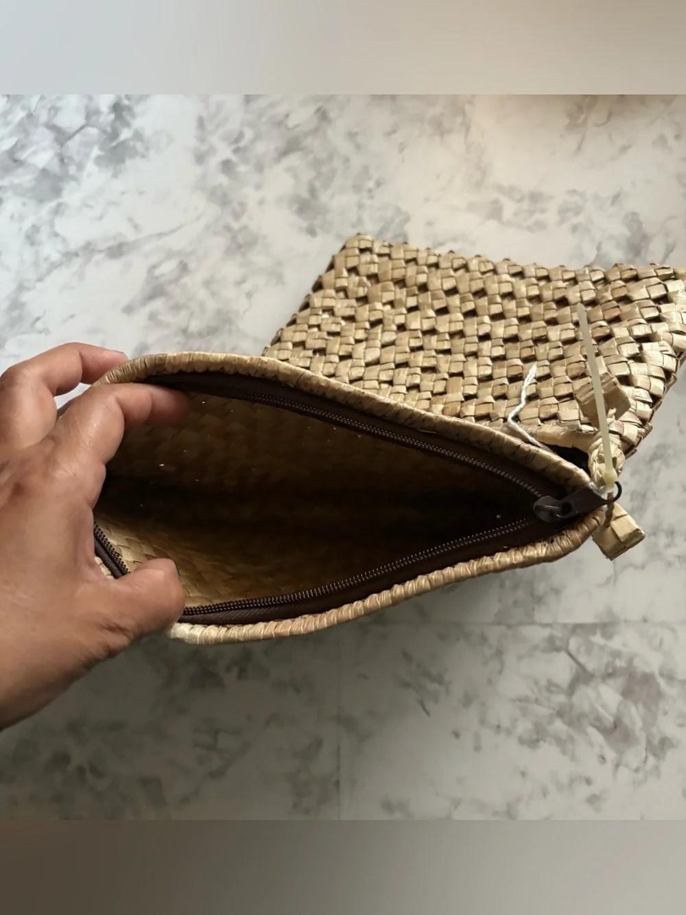 Woven Straw Zip Pouch Set in Natural